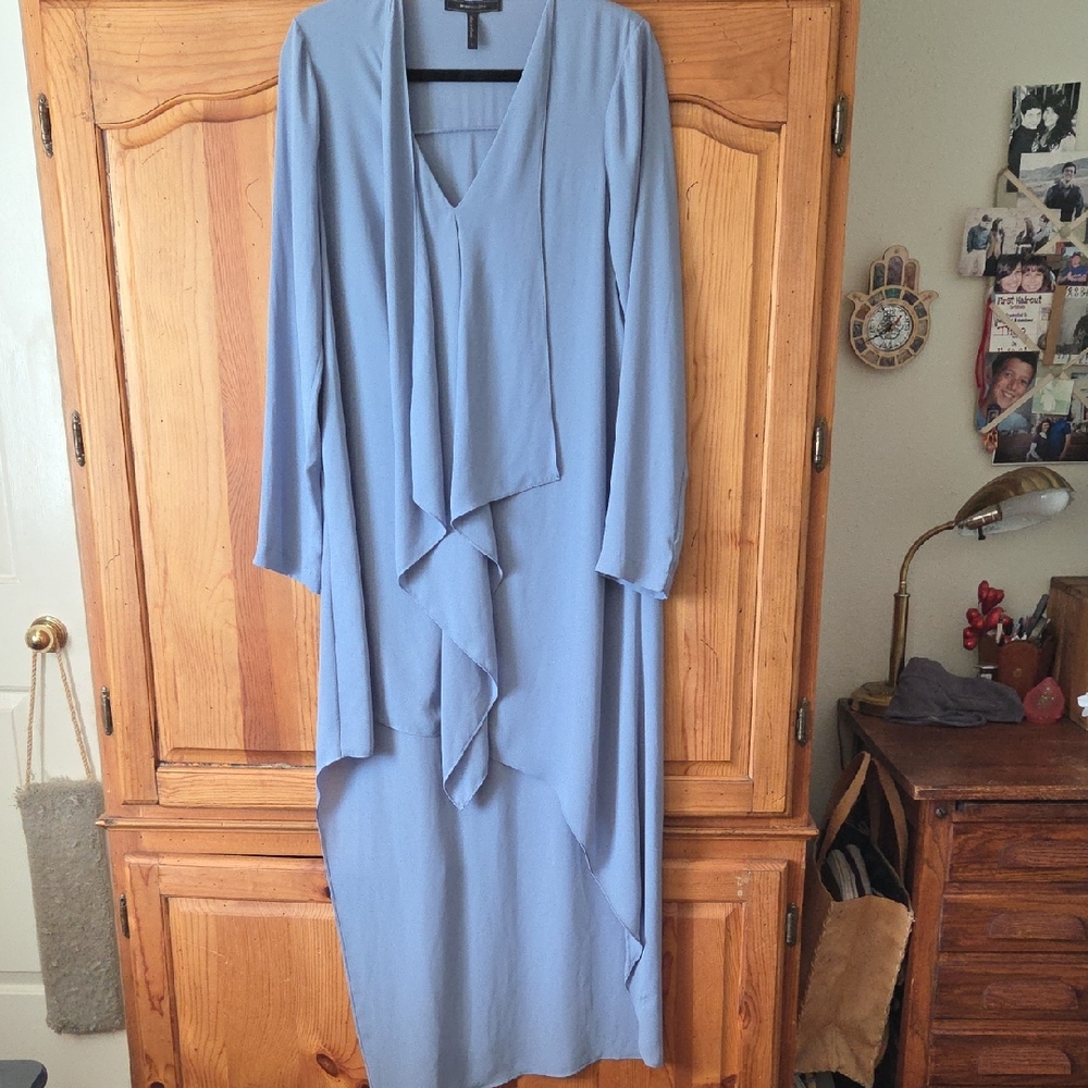 BCBGMaxAzria Long Sleeve Draped High/Low Blue Dress